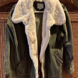 White Crow corduroy olive green Sherpa jacket